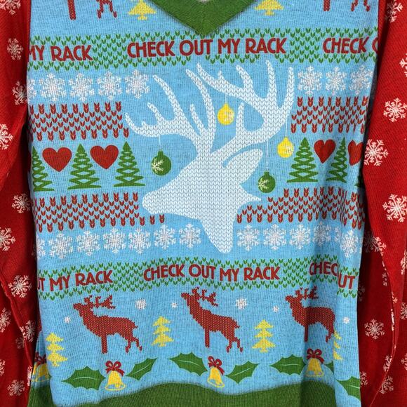 Faux Real Check Out My Rack Deer Photo Ugly Christmas Print Shirt Womens Sz L - Picture 2 of 5